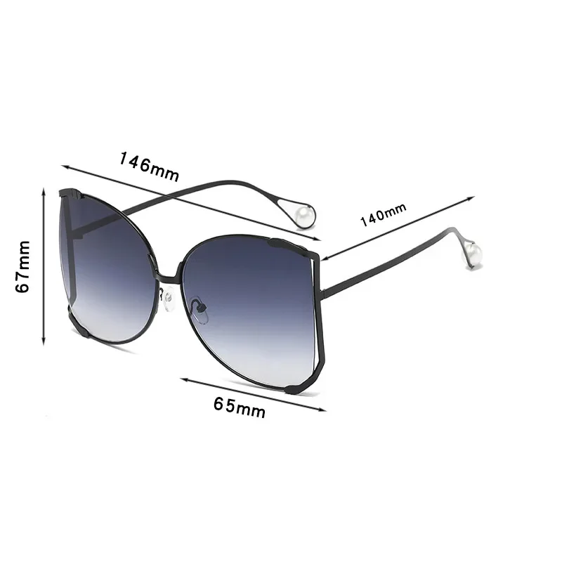 Oversized Metal Sunglasses Women For Female Luxury Brand Designer Elegant Pink Sun Glasses Vintage Big Frame Pearl Shades UV400