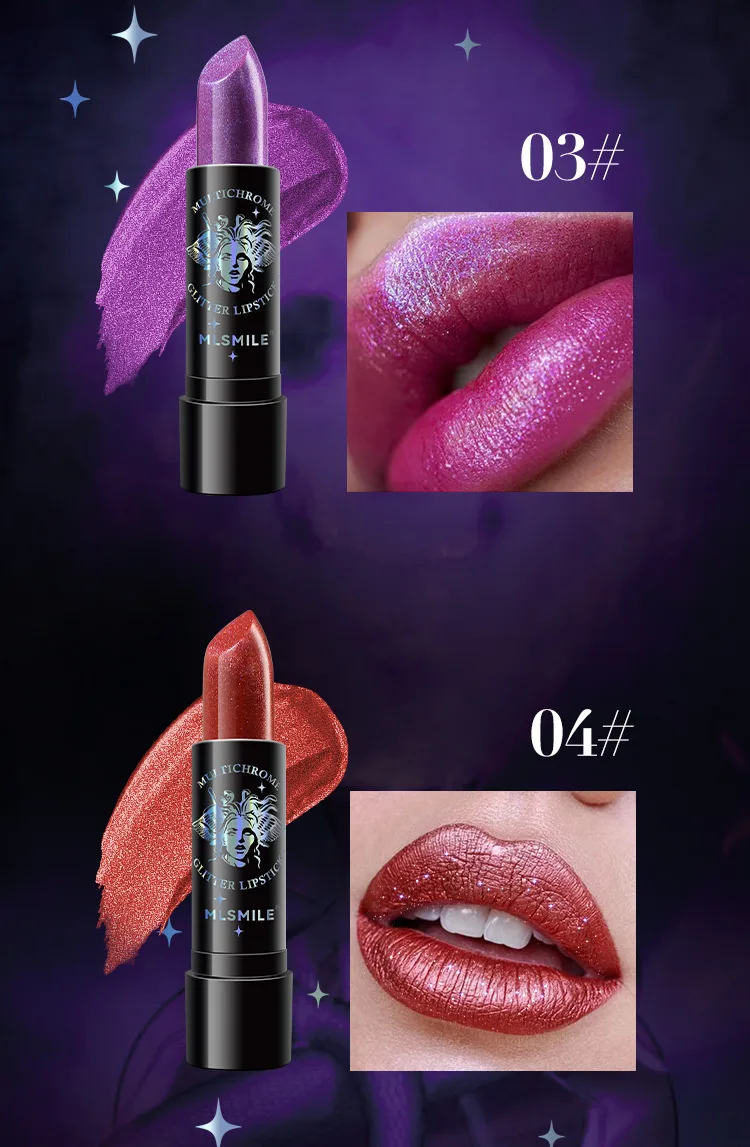 6Colors Glitter Lipstick Waterproof Long Lasting Diamond Pearlescent Metallic Lipstick Black Lipgloss Women Lips Makeup Cosmetic