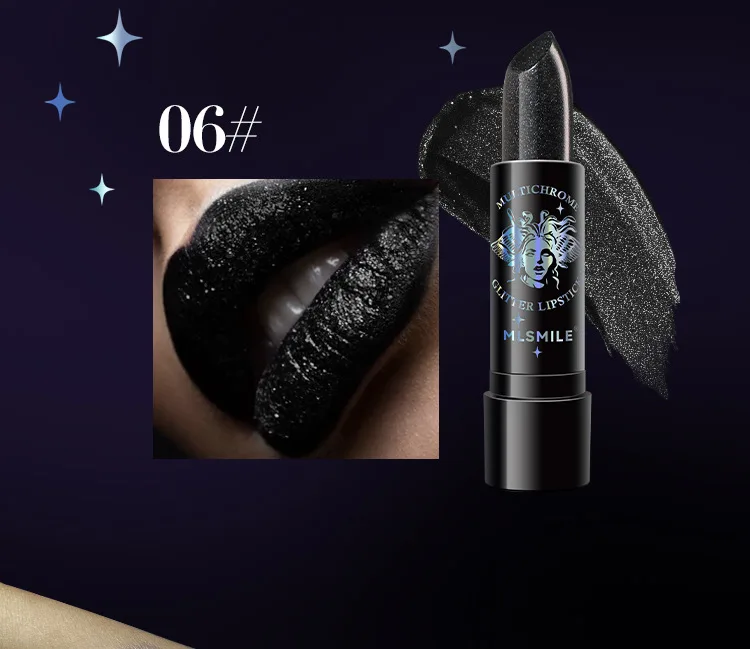 6Colors Glitter Lipstick Waterproof Long Lasting Diamond Pearlescent Metallic Lipstick Black Lipgloss Women Lips Makeup Cosmetic