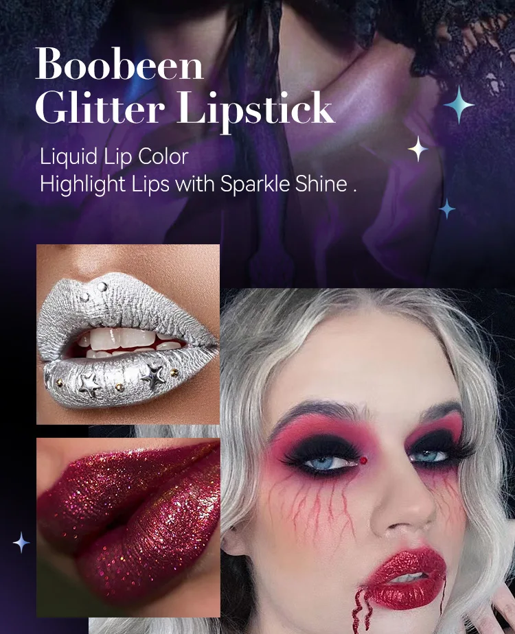 6Colors Glitter Lipstick Waterproof Long Lasting Diamond Pearlescent Metallic Lipstick Black Lipgloss Women Lips Makeup Cosmetic