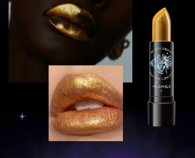6Colors Glitter Lipstick Waterproof Long Lasting Diamond Pearlescent Metallic Lipstick Black Lipgloss Women Lips Makeup Cosmetic