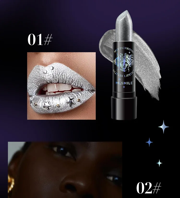 6Colors Glitter Lipstick Waterproof Long Lasting Diamond Pearlescent Metallic Lipstick Black Lipgloss Women Lips Makeup Cosmetic