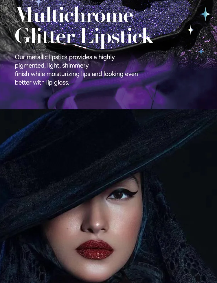 6Colors Glitter Lipstick Waterproof Long Lasting Diamond Pearlescent Metallic Lipstick Black Lipgloss Women Lips Makeup Cosmetic
