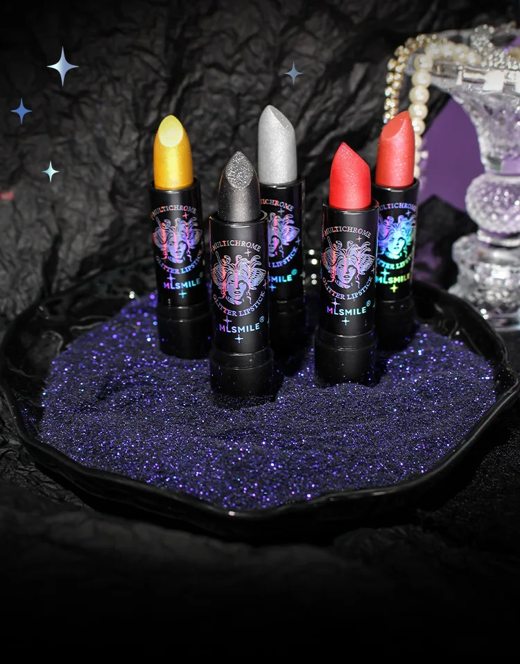 6Colors Glitter Lipstick Waterproof Long Lasting Diamond Pearlescent Metallic Lipstick Black Lipgloss Women Lips Makeup Cosmetic