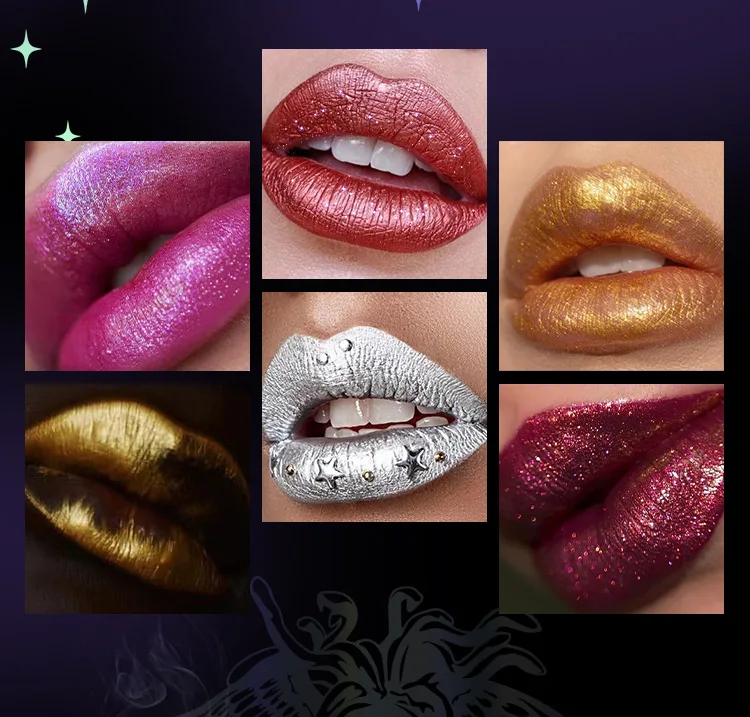 6Colors Glitter Lipstick Waterproof Long Lasting Diamond Pearlescent Metallic Lipstick Black Lipgloss Women Lips Makeup Cosmetic