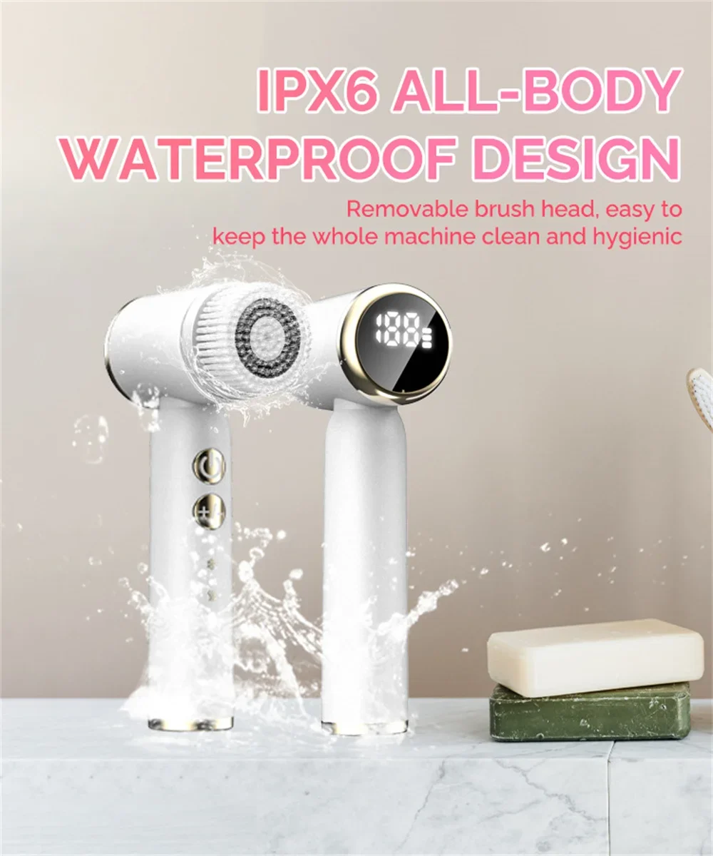 6 In 1 Electric Cleansing Brush Ultrasonic Facial Cleaner Rotating Cleansing Face Deep Cleansing Exfoliation & Gentle Skincare