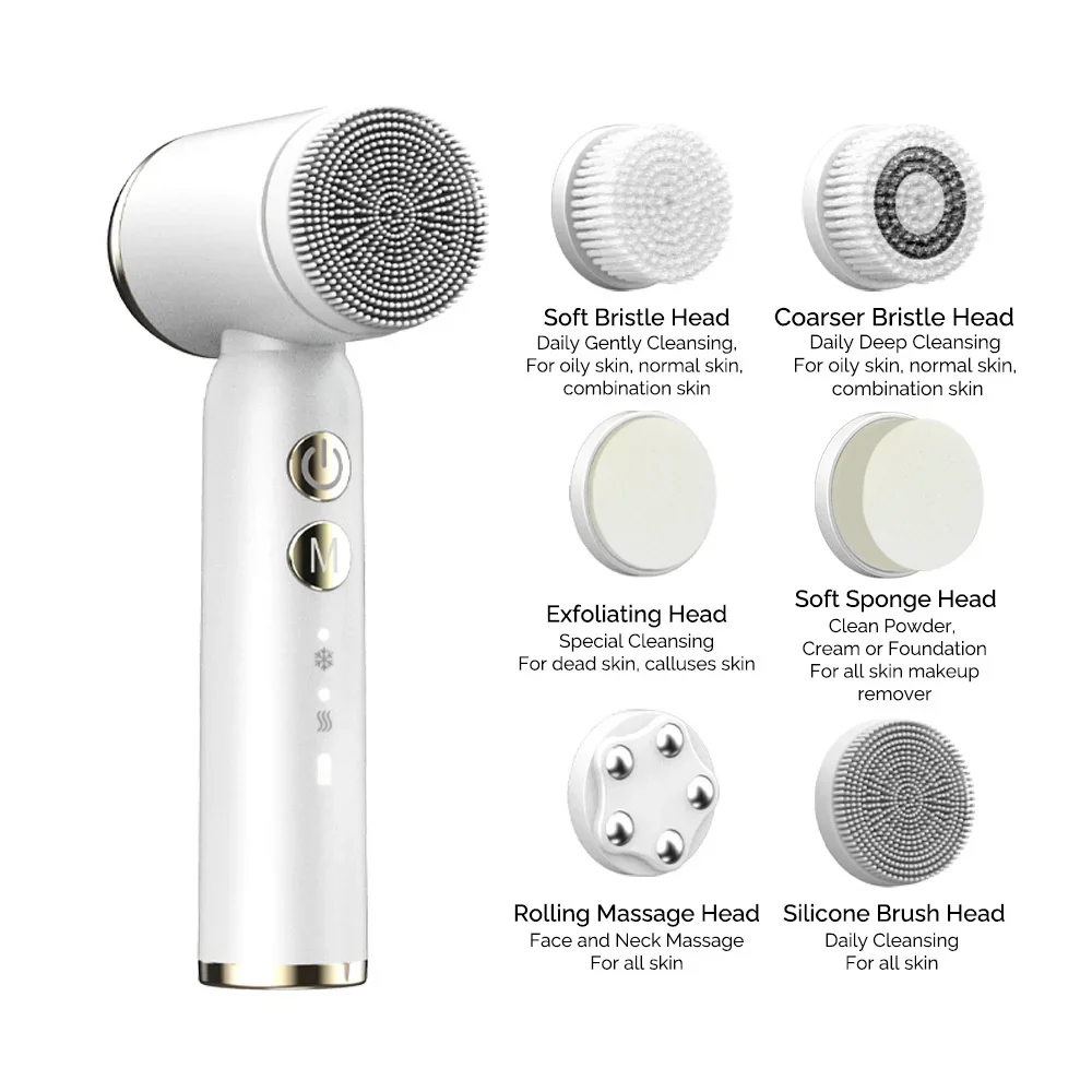 6 In 1 Electric Cleansing Brush Ultrasonic Facial Cleaner Rotating Cleansing Face Deep Cleansing Exfoliation & Gentle Skincare