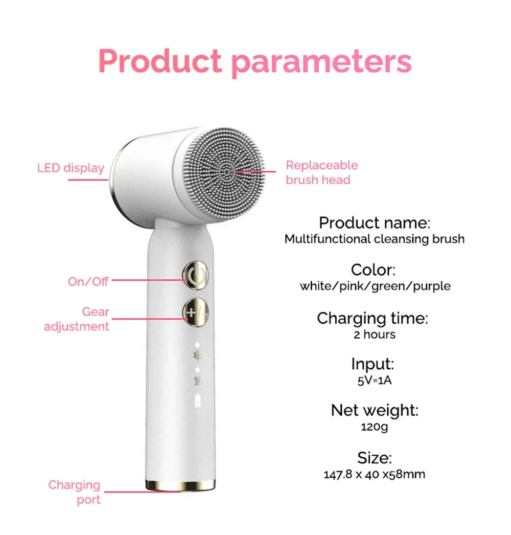 6 In 1 Electric Cleansing Brush Ultrasonic Facial Cleaner Rotating Cleansing Face Deep Cleansing Exfoliation & Gentle Skincare