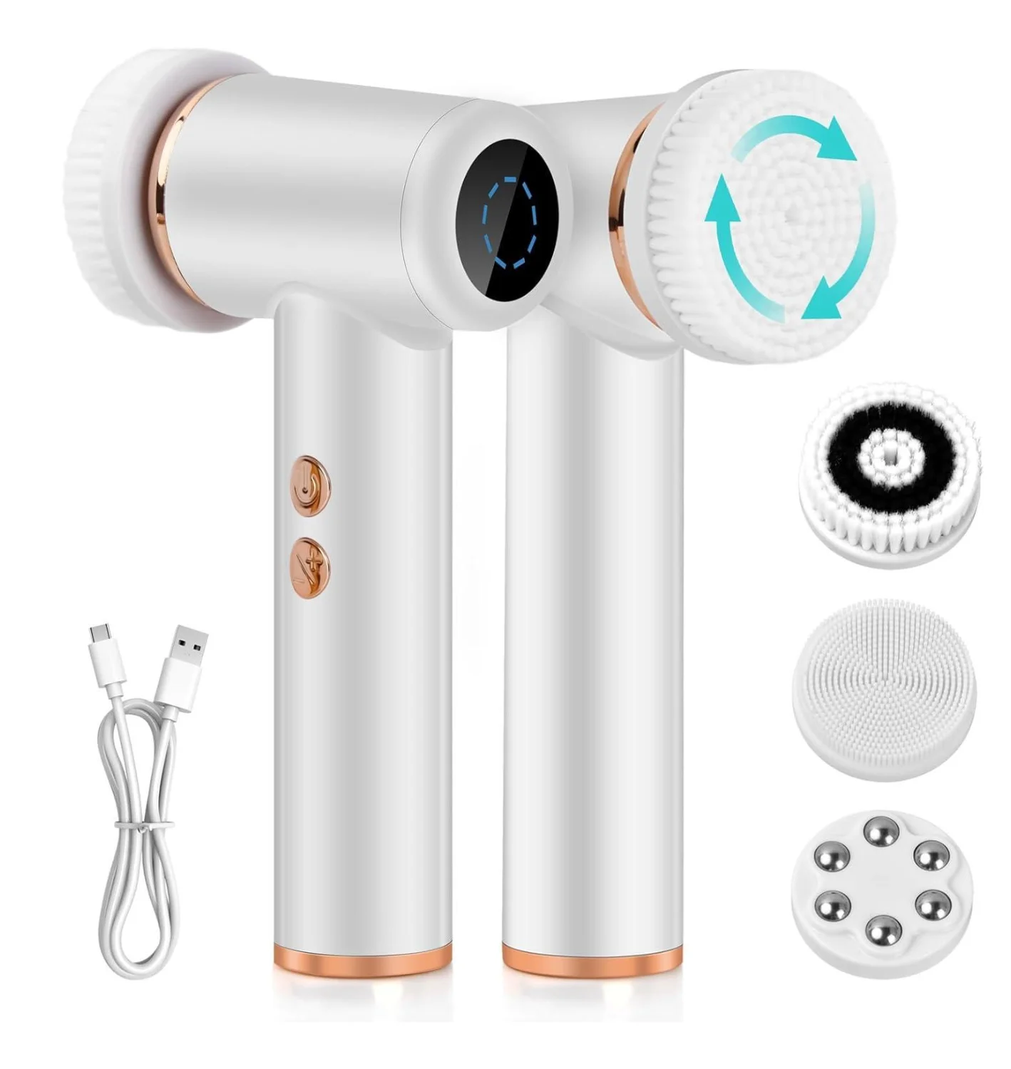 4 in 1 Electric Facial Cleansing Brush Waterproof Rotating Face Scrubber Exfoliator Rechargeable Face Exfoliating Massage Device