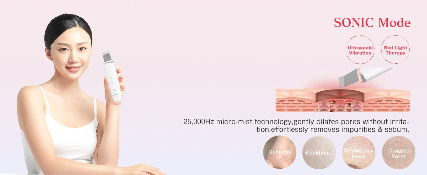 MAXGROOM Ultrasonic Skin Scrubber Peeling Blackhead Remover Deep Face Cleaning Ultrasonic Ion Acne Pore Cleaner Facial Shovel