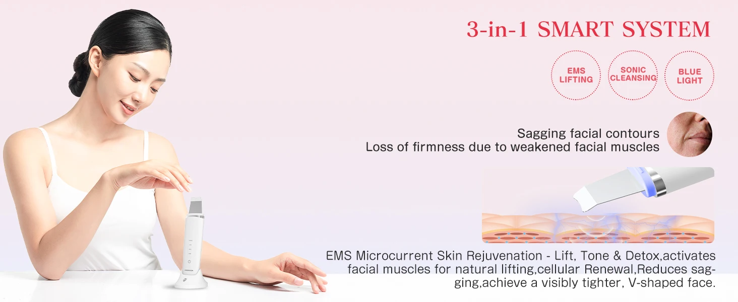 MAXGROOM Ultrasonic Skin Scrubber Peeling Blackhead Remover Deep Face Cleaning Ultrasonic Ion Acne Pore Cleaner Facial Shovel