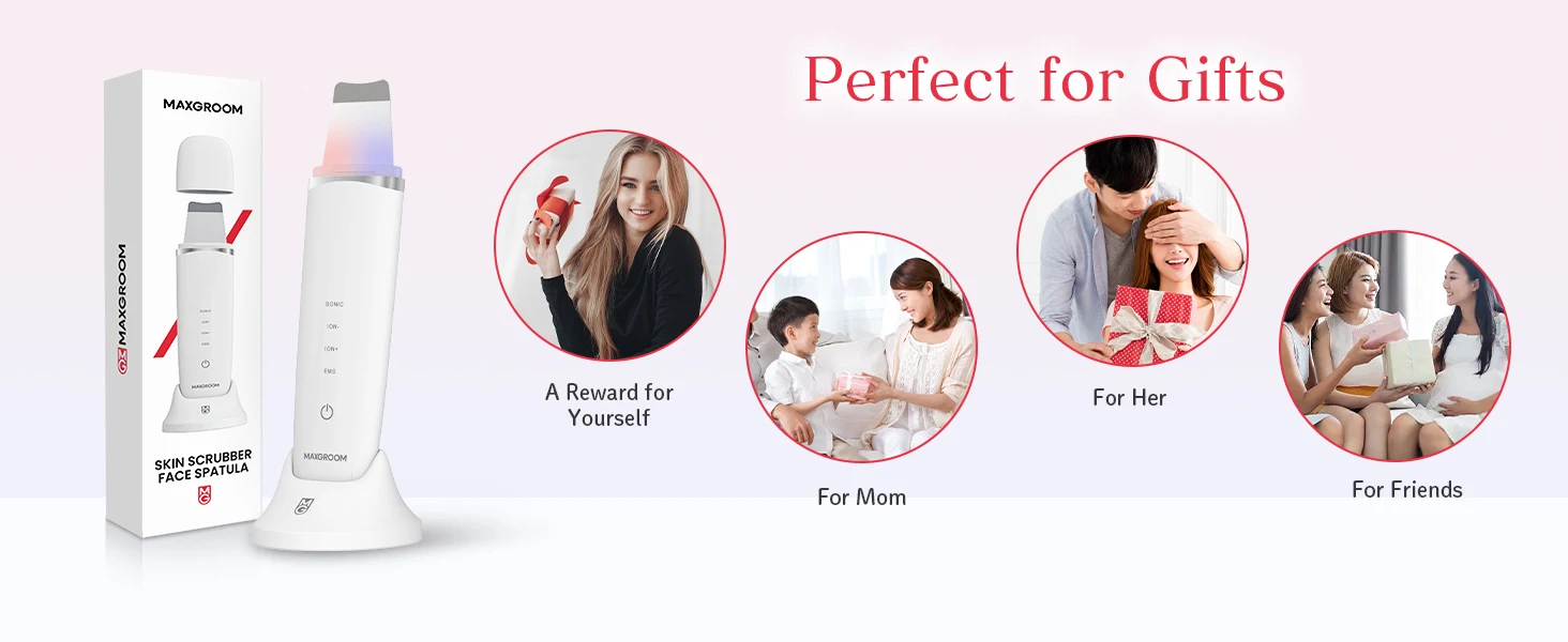 MAXGROOM Ultrasonic Skin Scrubber Peeling Blackhead Remover Deep Face Cleaning Ultrasonic Ion Acne Pore Cleaner Facial Shovel