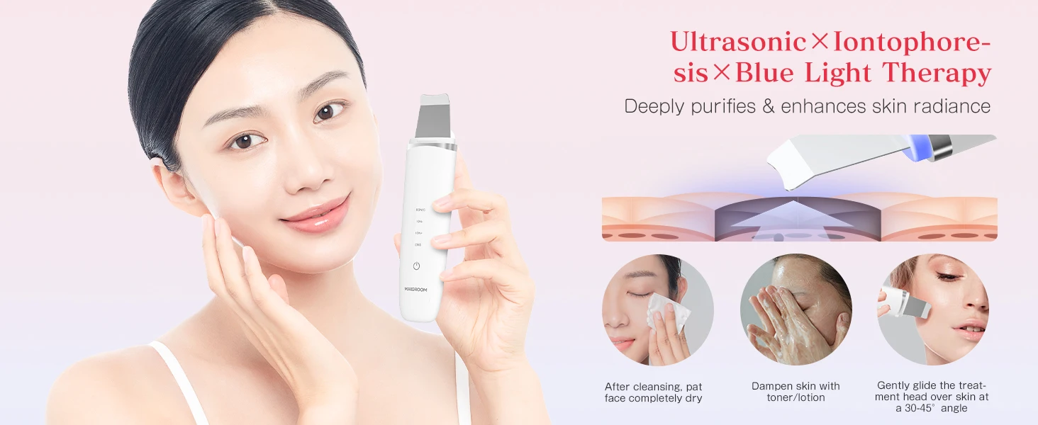 MAXGROOM Ultrasonic Skin Scrubber Peeling Blackhead Remover Deep Face Cleaning Ultrasonic Ion Acne Pore Cleaner Facial Shovel