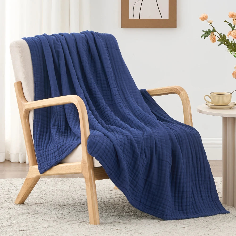 Muslin Throw Blanket Adults 100% Cotton Blankets Couch 6-Layer Summer Breathable Gauze All Season Soft Lightweight Pre-Washed