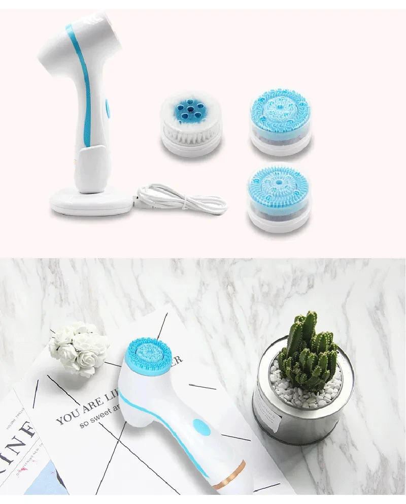 3 In 1 Electric Cleansing Brush Vibrations Facial Cleaner Face Massager Sonic Rotating Cleansing Brush Face Deep Cleansing Tool