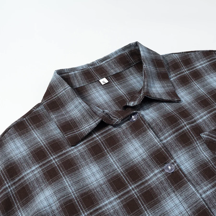 Fashion Checkered Pattern Shirt Women Elegant Lapel Long Sleeve Single Breasted Pocket Loose Tops 2026 New Chic Outerwear Shirt