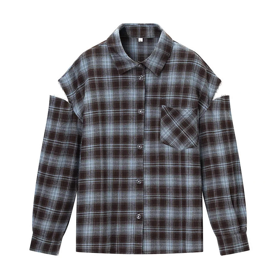 Fashion Checkered Pattern Shirt Women Elegant Lapel Long Sleeve Single Breasted Pocket Loose Tops 2026 New Chic Outerwear Shirt