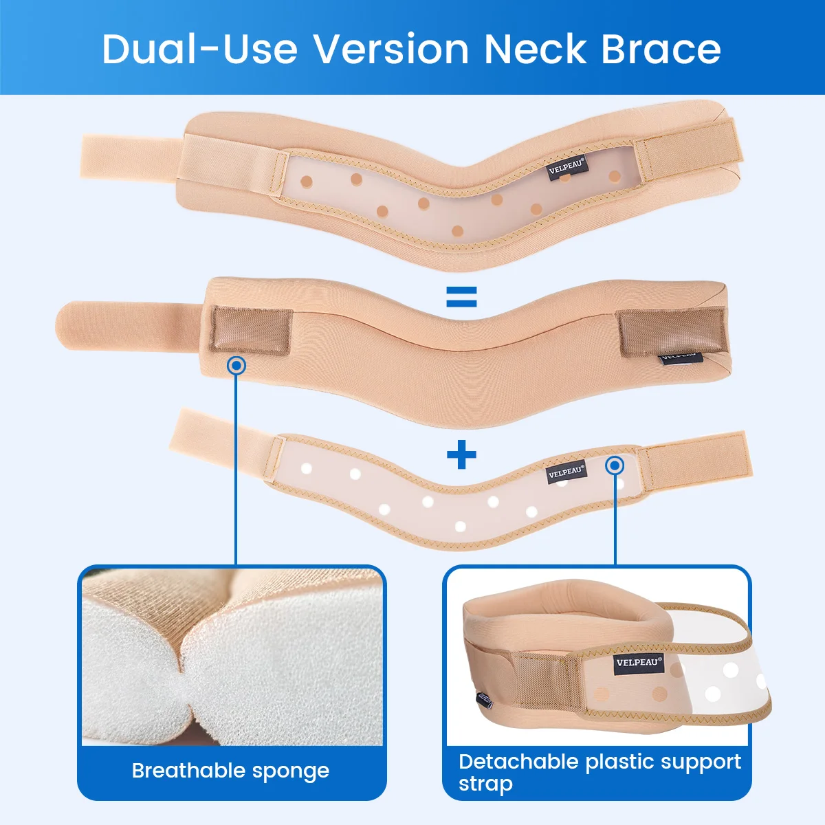 VELPEAU Neck Brace for Neck Support, Pain Relief and Spine Pressure, Adjustable Foam Cervical Collar for Snoozing Sleep Apnea