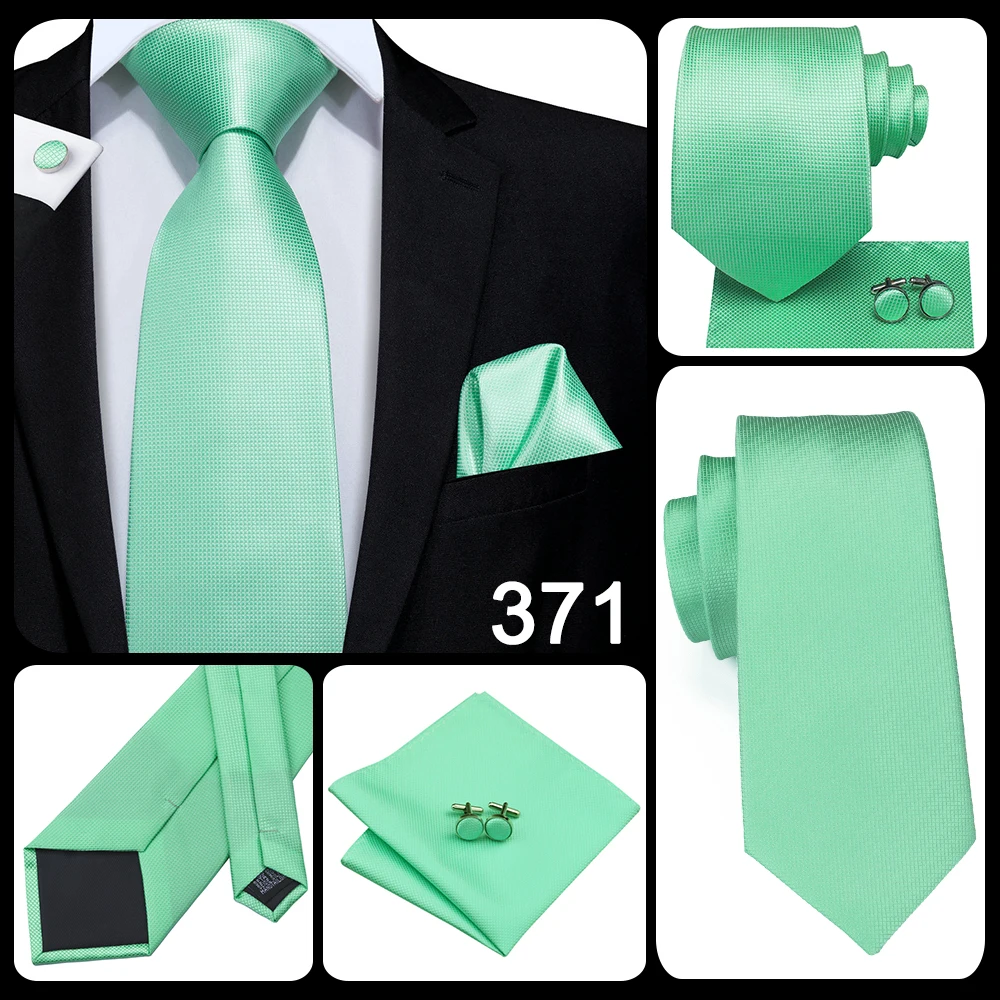 Hi-Tie Men Tie Grass Green Ties Floral Necktie Boutonniere Handkerchief Cufflinks Set Wedding Cravat for Groom 8.5 cm