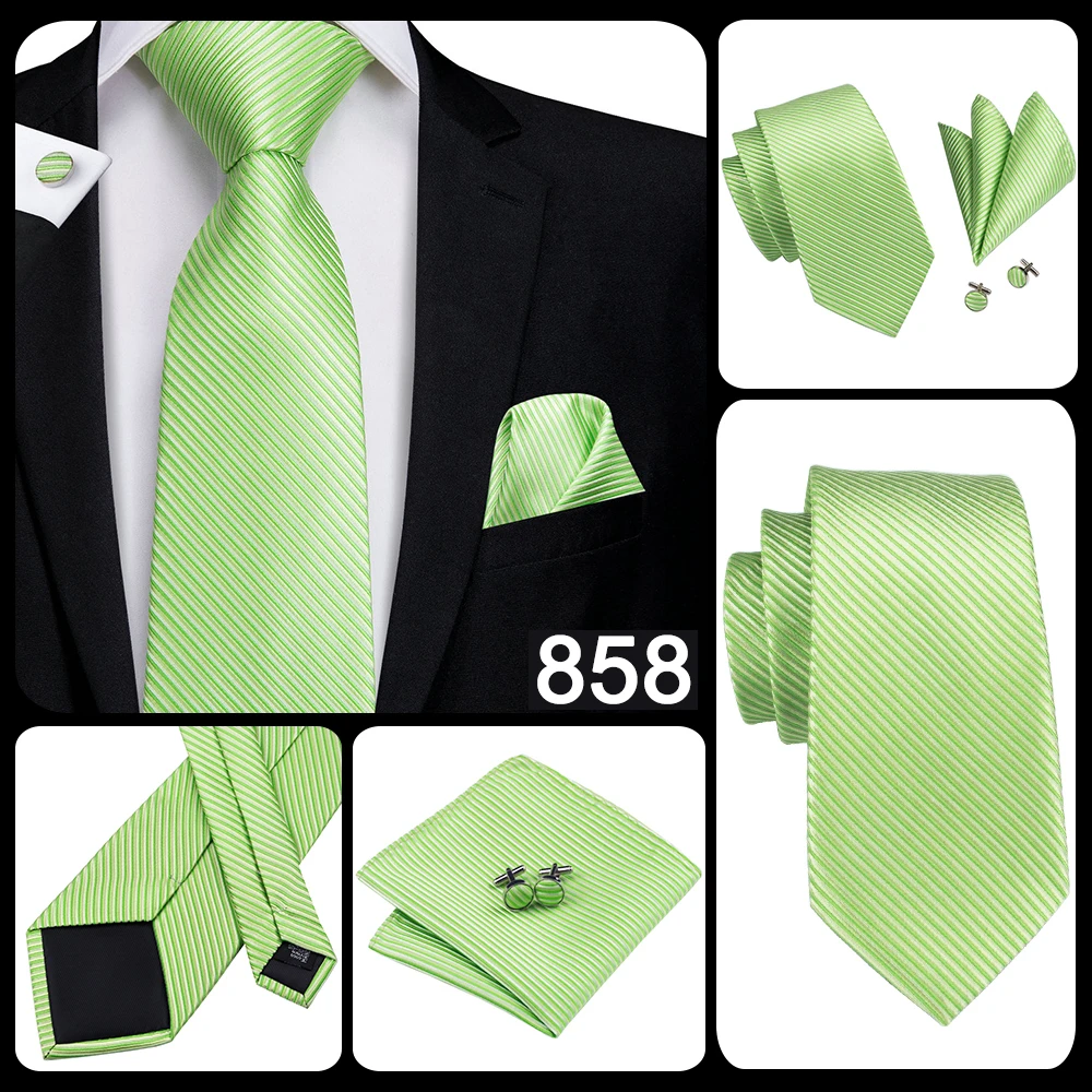 Hi-Tie Men Tie Grass Green Ties Floral Necktie Boutonniere Handkerchief Cufflinks Set Wedding Cravat for Groom 8.5 cm