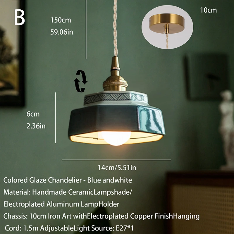 New Chinese-style Retro Ceramic Pendant Lights, Japanese-style Guesthouse Display windows, Restaurant Tea Room Bar Counter Islan