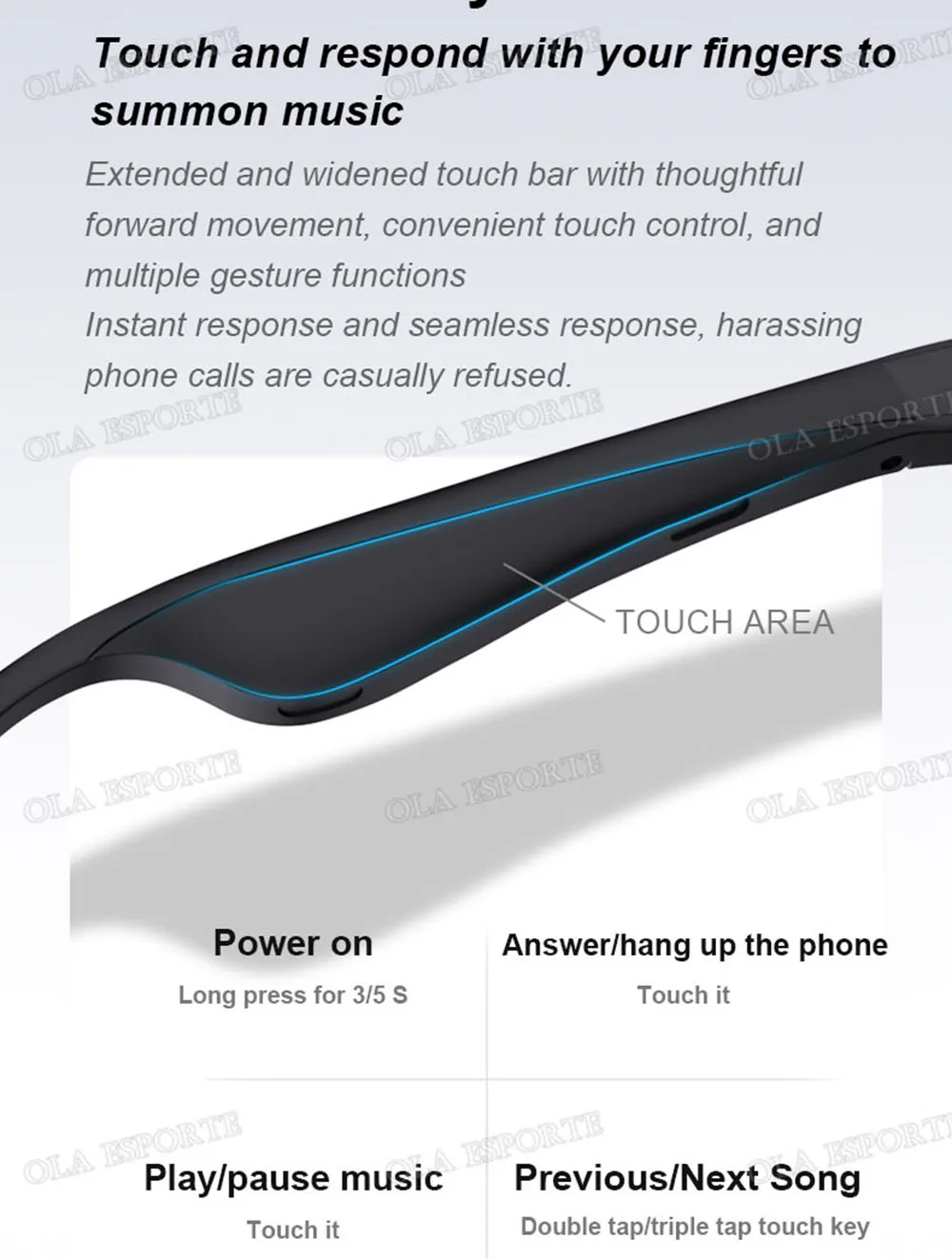 New Camera Control Smart Glasses Music Sunglasses Headphones Wireless Bluetooth Call Headset HIFI Audio glasses For Android HT30