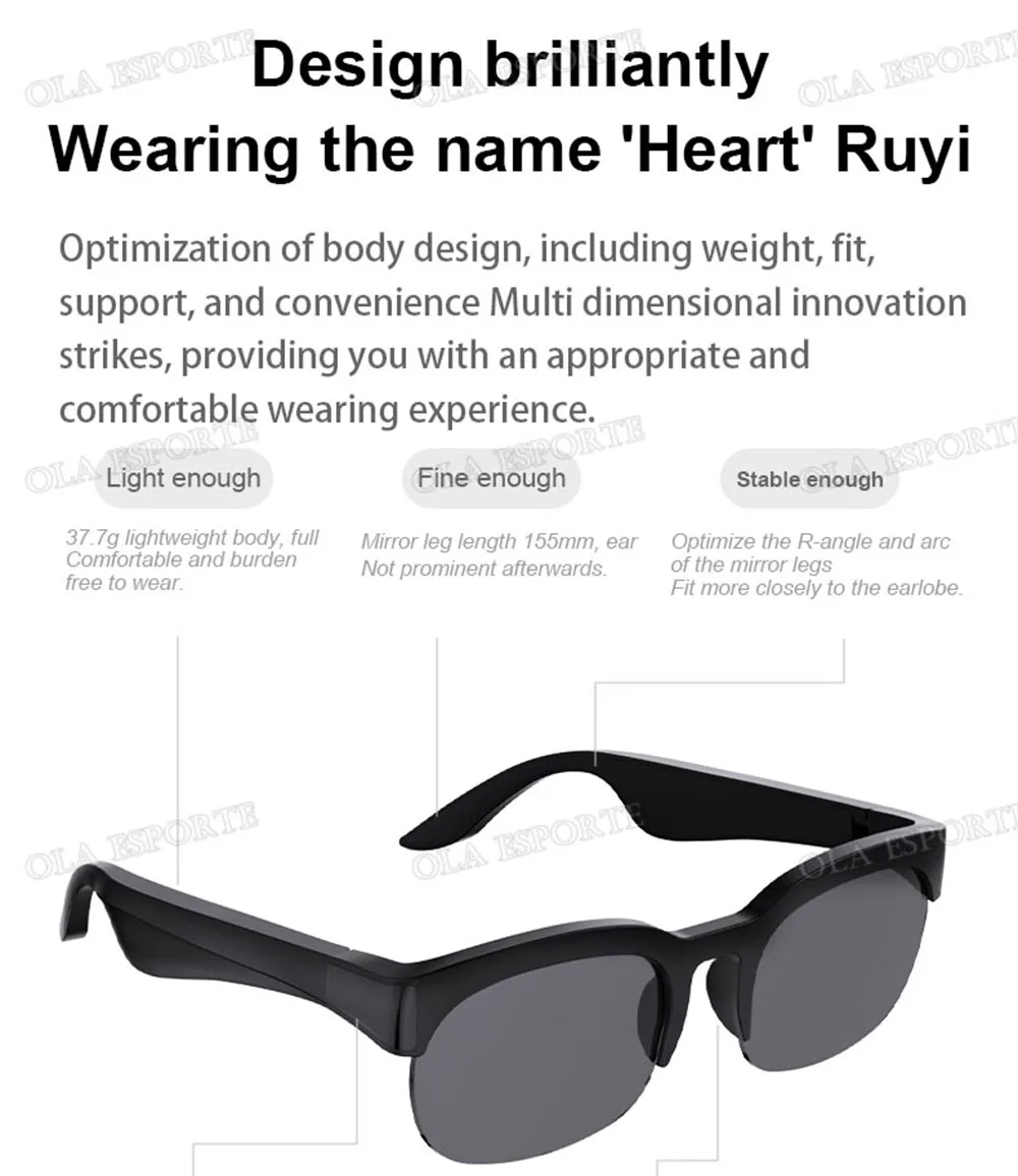 New Camera Control Smart Glasses Music Sunglasses Headphones Wireless Bluetooth Call Headset HIFI Audio glasses For Android HT30