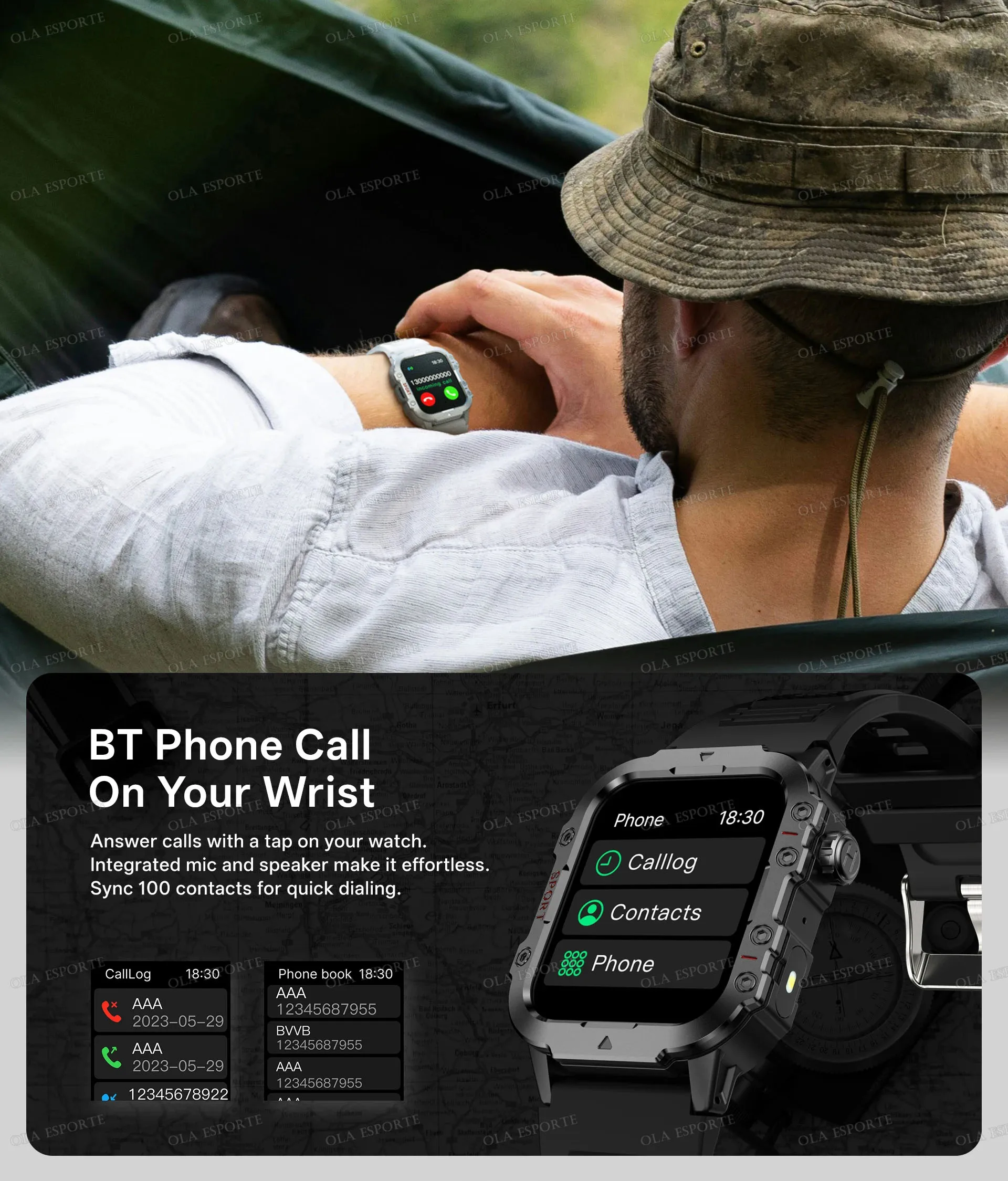 Outdoor Military Smartwatches Bluetooth Call Men 2.01" Blood Oxygen Monitor 5ATM Waterproof GPS Tracking Sports Smart Watch Ht30