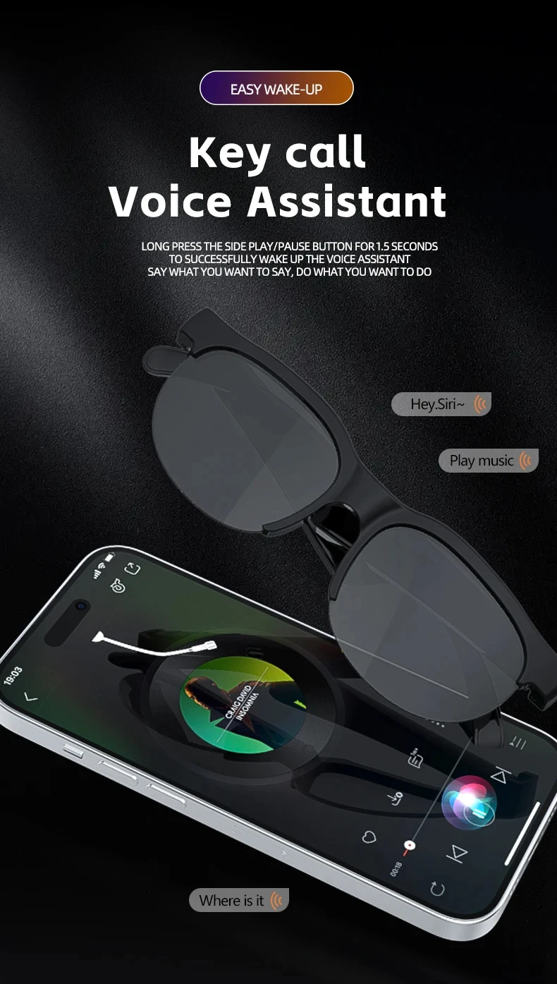 Smart Bluetooth Sunglasses Glasses Call Outdoor Sports Headphones V5.3 HIFI Black Technology Anti-touch UV For Men And Women