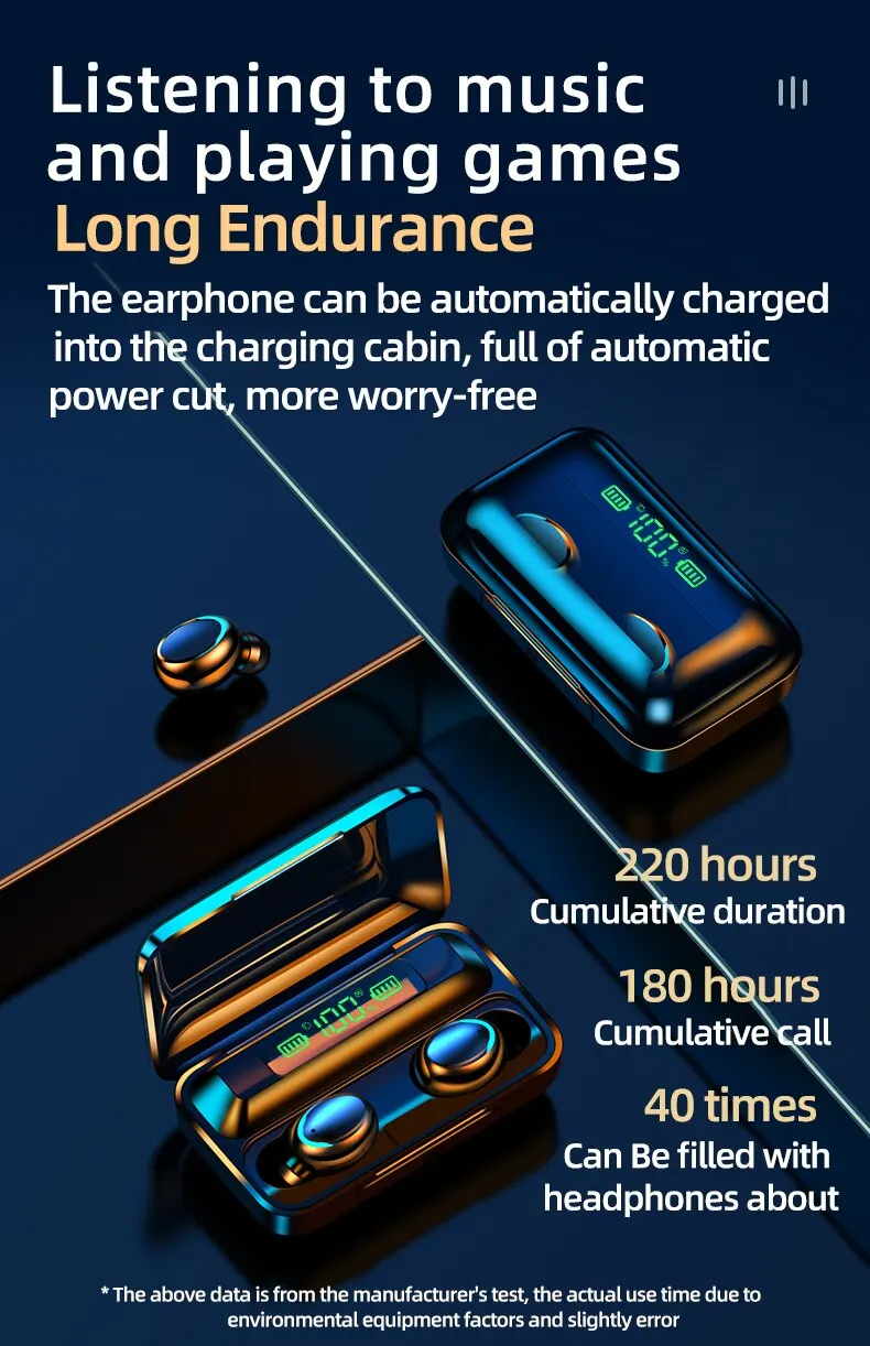 TWS Wireless Bluetooth 5.0 Earphones Sports Waterproof Headset Power Display Waterproof For iPhone/Xiaomi/Huawei Sport Accessory