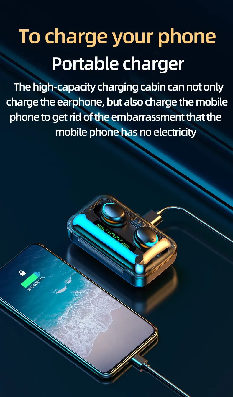 TWS Wireless Bluetooth 5.0 Earphones Sports Waterproof Headset Power Display Waterproof For iPhone/Xiaomi/Huawei Sport Accessory