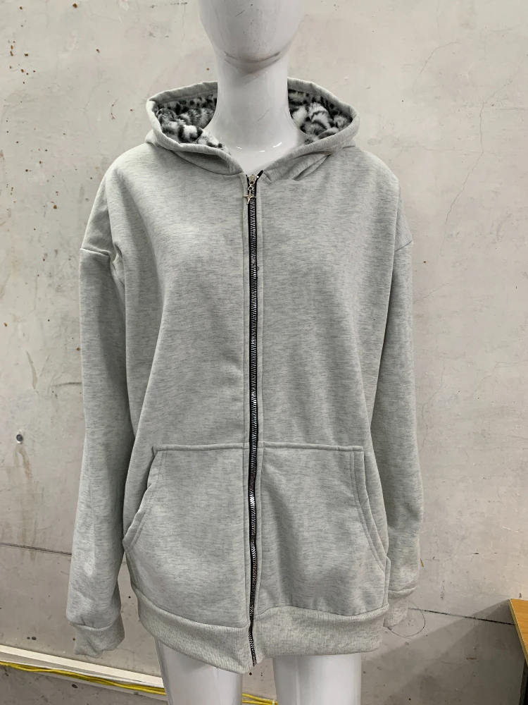 2025 New Unisex Hooded Sweatshirt with Leopard Print Lining Pocket, Loose Cardigan, Zipper Sweatshirt, Street Style, Double-Side