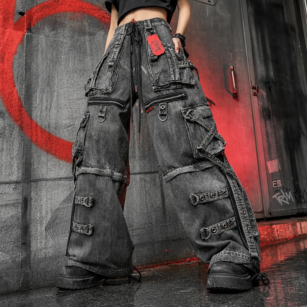 Y2k Complex Heavy Industry Workwear Jeans Casual Denim Pants High Waist Straight Wide Leg Jeans Harajuku Hip Hop Women Clothing