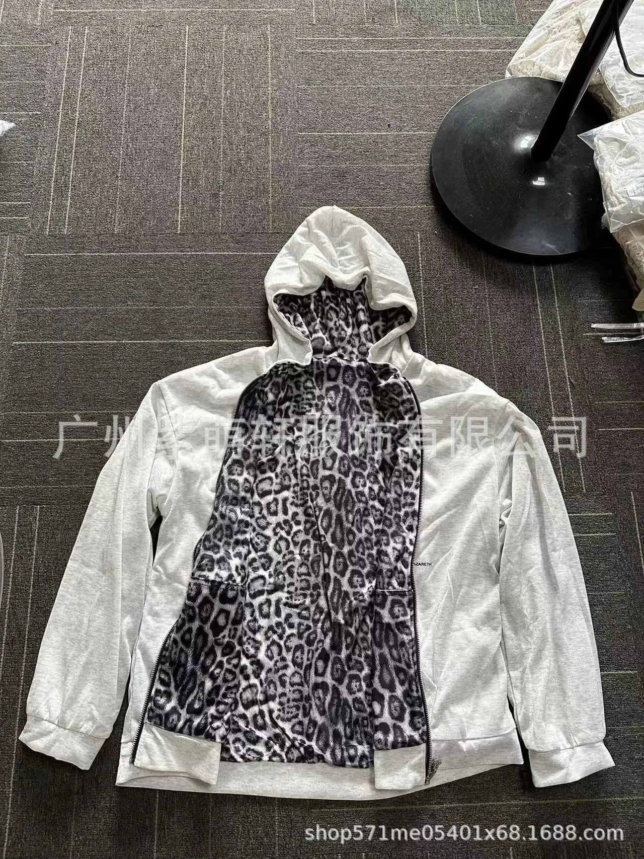 Gothic Harajuku Women Men Autumn Winter Reversible Hoodie Coat Casual Retro Leopard Print Zipper Hoodie Loose Black Grey Top
