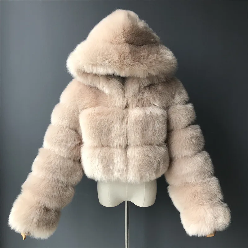 Quality Furry Cropped Faux Fur Coats And Jacket Women Short Fluffy Tops Coat With Hooded Winter Fur Jackets Ladies Cardigan 2740