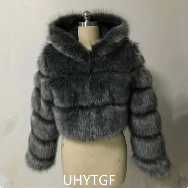 Quality Furry Cropped Faux Fur Coats And Jacket Women Short Fluffy Tops Coat With Hooded Winter Fur Jackets Ladies Cardigan 2740