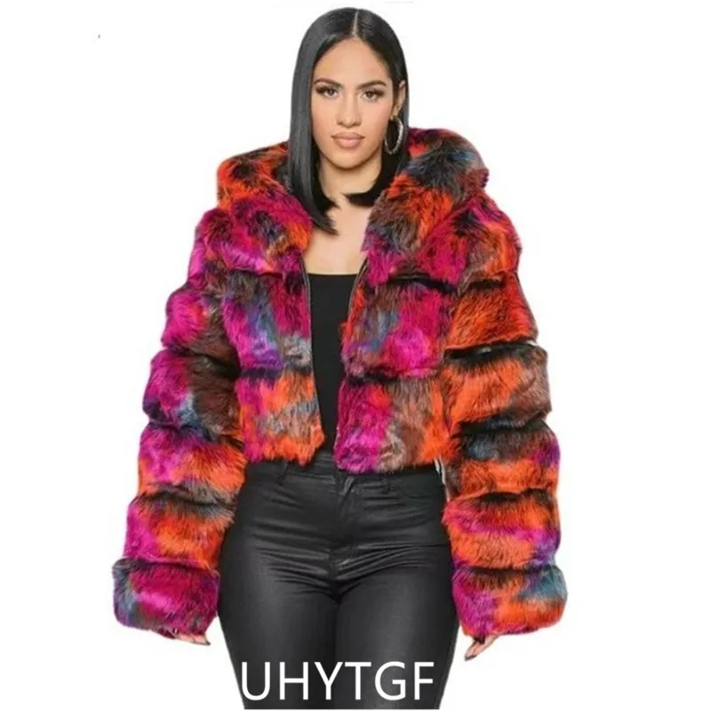 Quality Furry Cropped Faux Fur Coats And Jacket Women Short Fluffy Tops Coat With Hooded Winter Fur Jackets Ladies Cardigan 2740