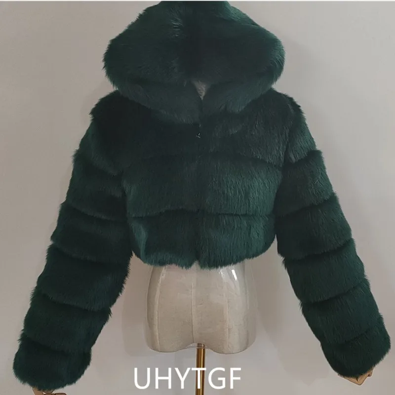 Quality Furry Cropped Faux Fur Coats And Jacket Women Short Fluffy Tops Coat With Hooded Winter Fur Jackets Ladies Cardigan 2740