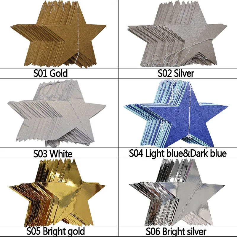 4M Star Garland 7cm 10cm Paper Stars Streamer Glitter Bunting for Birthday Party Decoration Kids Room Decor Baby Shower Supplies