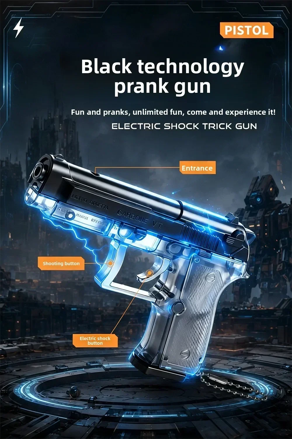 Novelty Shock Prank Toy Gun Keychain, Portable Gag Joke Gadget, Harmless Trick Toy for Men Party Prank, Fun Surprise Gift for Fr