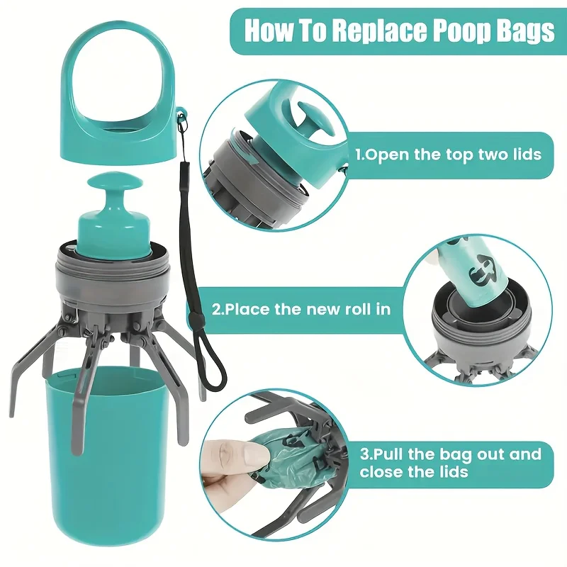 Portable Dog Pooper Scooper, Pet Waste Pick-up, Outdoor Cleaner, Built-in Garbage Bag, Handheld Pet Poop Grabber,No Touch Design