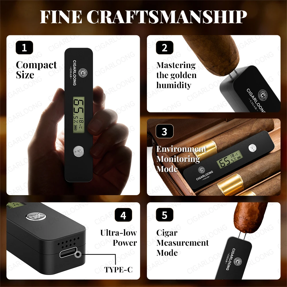 CIGARLOONG Digital Cigar Humidity Meter Portable Humidometer Electric Humidor Tester Guage Hygrometer Needle LCD Display CX-25IT