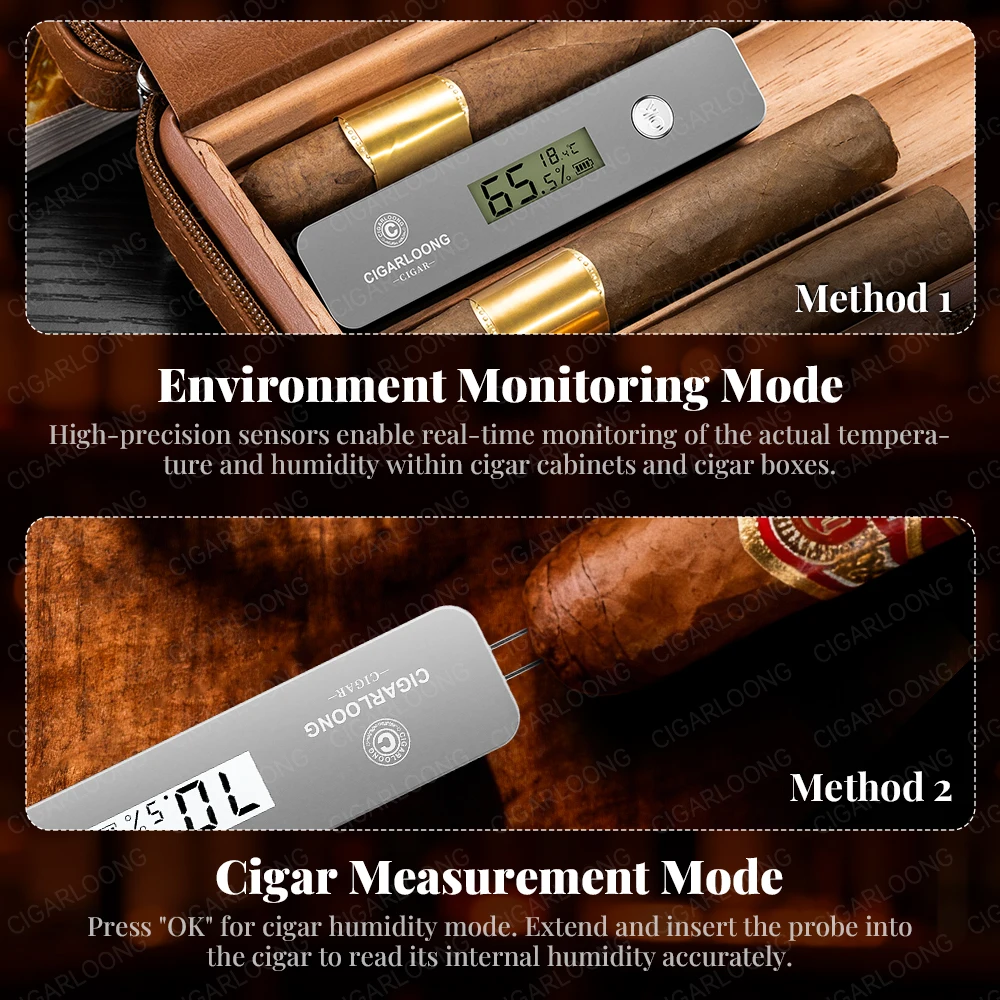 CIGARLOONG Digital Cigar Humidity Meter Portable Humidometer Electric Humidor Tester Guage Hygrometer Needle LCD Display CX-25IT