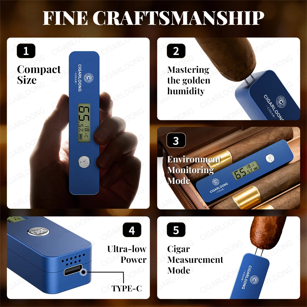 CIGARLOONG Digital Cigar Humidity Meter Portable Humidometer Electric Humidor Tester Guage Hygrometer Needle LCD Display CX-25IT