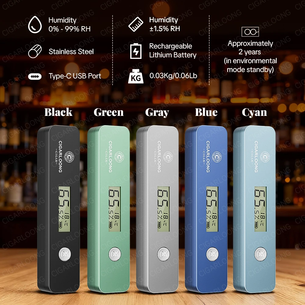 CIGARLOONG Digital Cigar Humidity Meter Portable Humidometer Electric Humidor Tester Guage Hygrometer Needle LCD Display CX-25IT