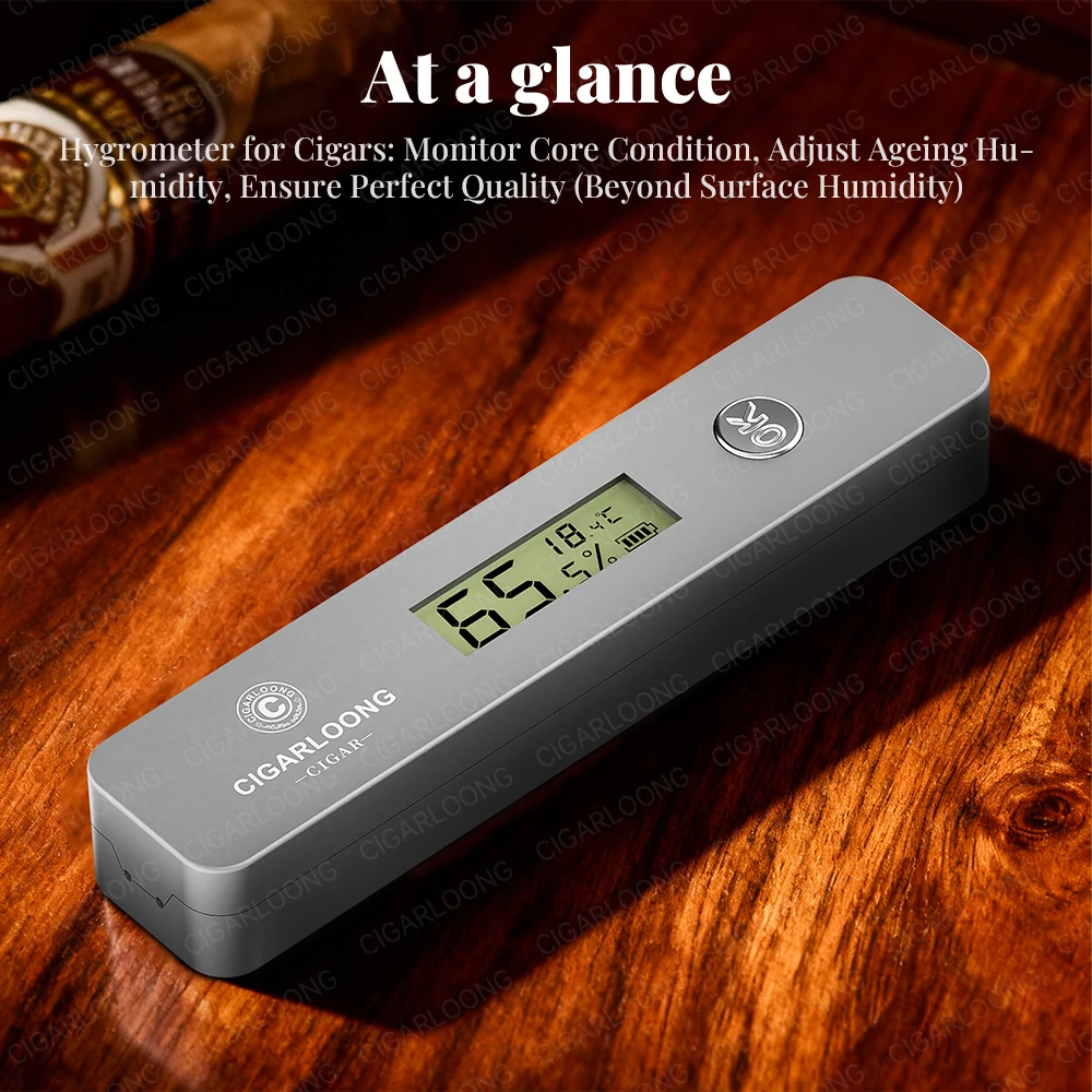 CIGARLOONG Digital Cigar Humidity Meter Portable Humidometer Electric Humidor Tester Guage Hygrometer Needle LCD Display CX-25IT
