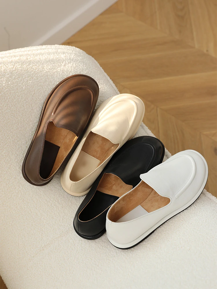 round toe soft leather flats shoes woman slip on loafers solid color sewing moccasins women muls shoes scarpe da donna 2025