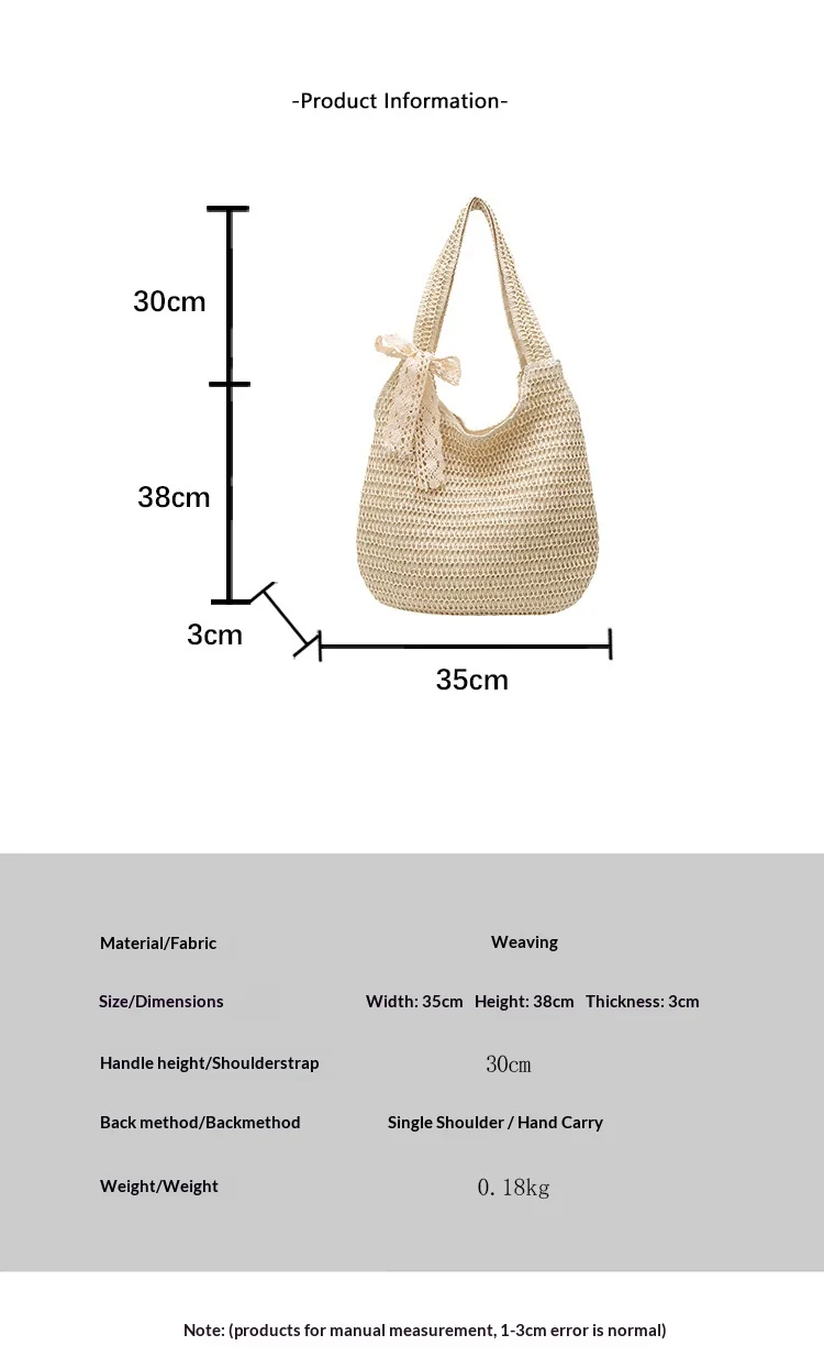 Homefish Rattan Straw Woven Tote Bag For Women Large Capacity Summer Casual Beach Shoulder Handbag