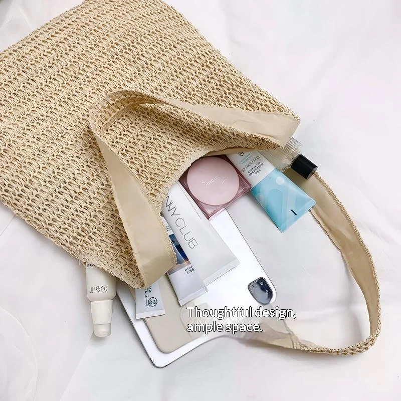 Homefish Rattan Straw Woven Tote Bag For Women Large Capacity Summer Casual Beach Shoulder Handbag