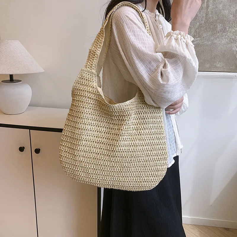 Homefish Rattan Straw Woven Tote Bag For Women Large Capacity Summer Casual Beach Shoulder Handbag